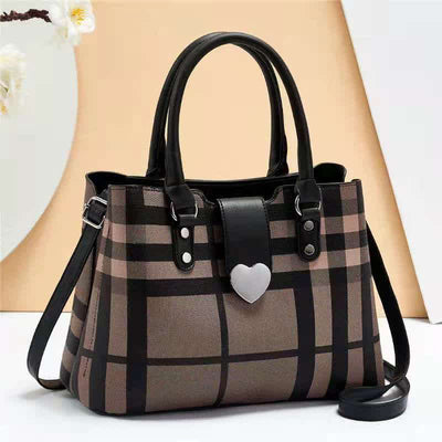 Triple Compartment Women's Top Handle Satchel Leather Plaid Crossbody Shoulder Bag