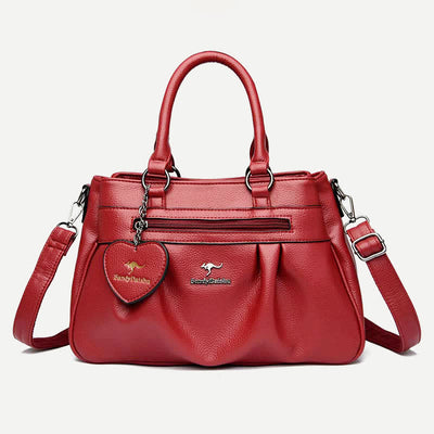 Triple Compartment Handbag Top-Handle Satchel PU Leather Crossbody Purse