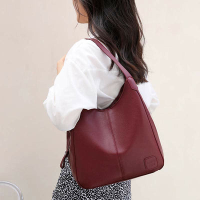 Triple Compartment Hobo Bag for Women PU Leather Tote Shoulder Purses