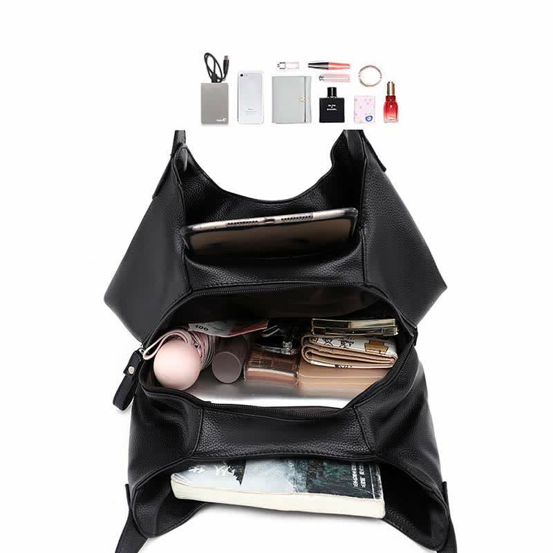 Triple Compartment Hobo Bag for Women PU Leather Tote Shoulder Purses