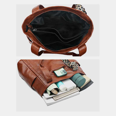 Large Capacity Work Travel Shopping Tote Women's Leather Big Shoulder Bag